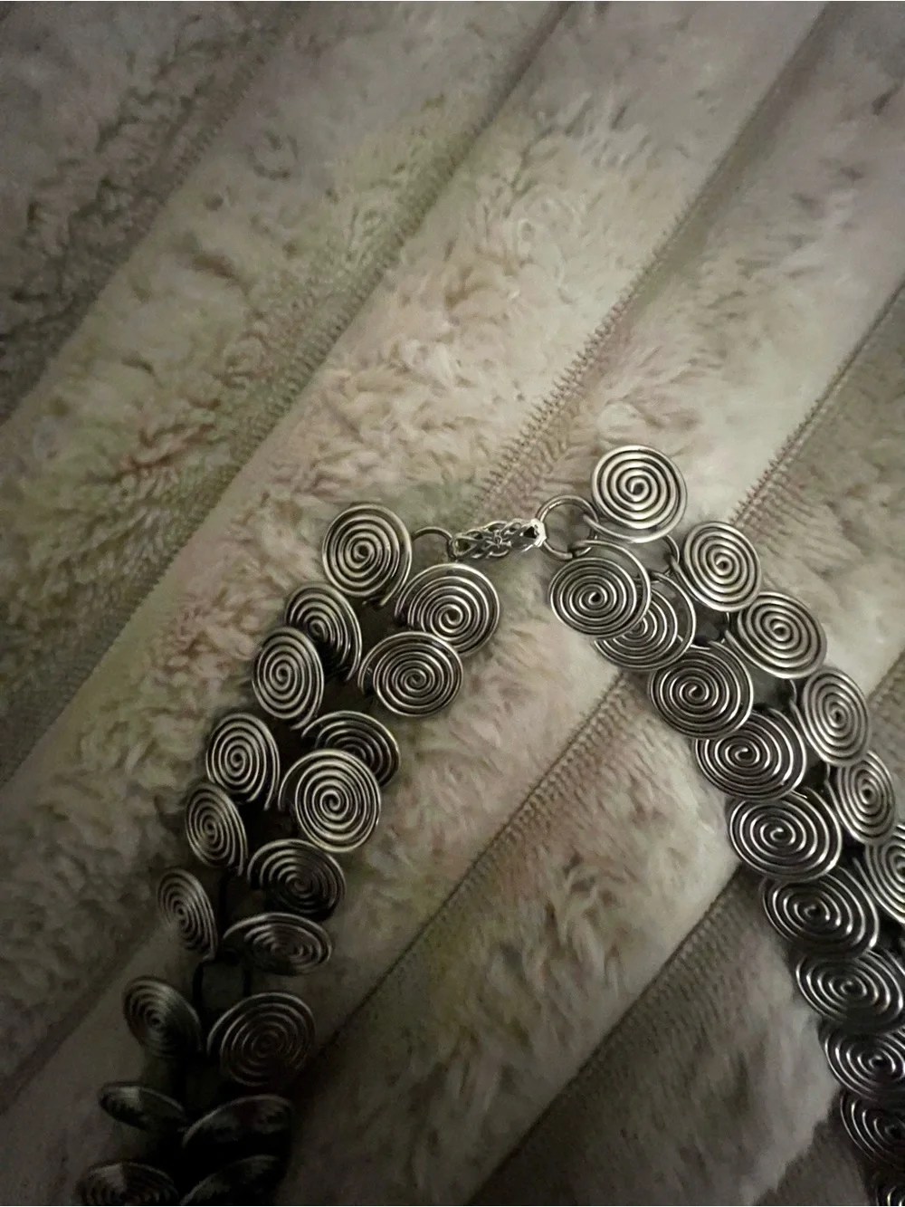 Vintage Silver Spiral Link Necklace - Double Strand